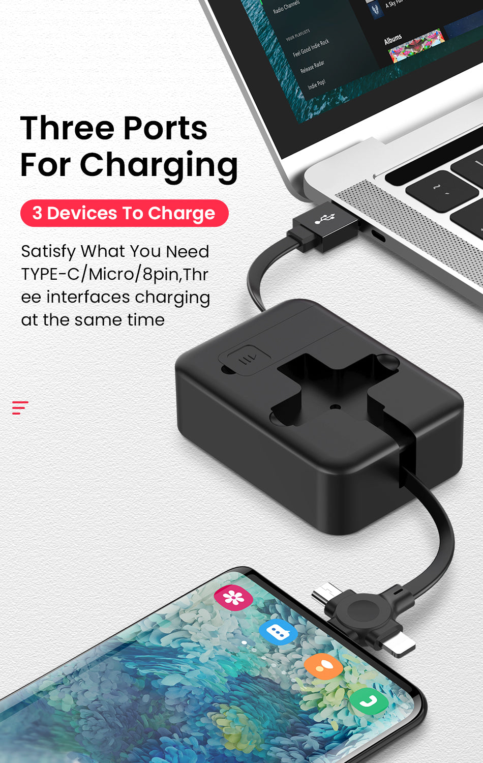 3 n 1 Retractable Fast Charging Cable | 240W Super Fast Charge For All Devices